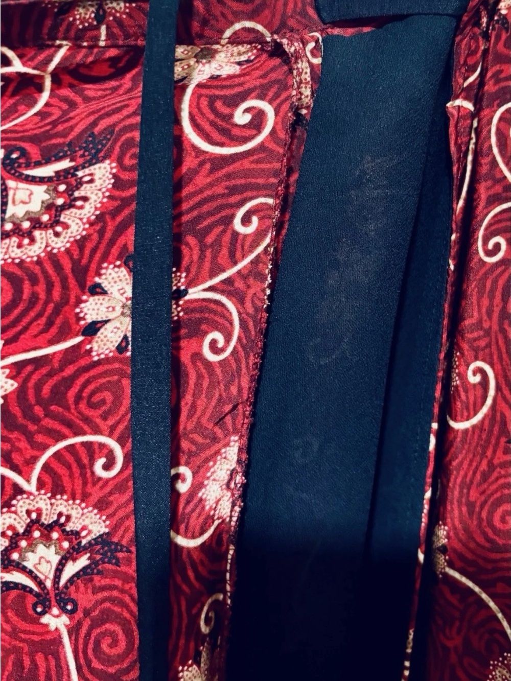 Vintage Y2K Liz Claiborne 100% Silk Asian Inspired Wrap Maxi Skirt Red Navy Sz 8 - Picture 9 of 9